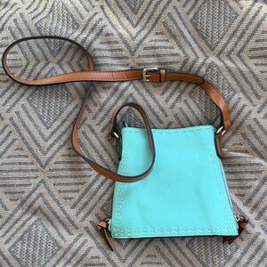 Simply Noelle Aqua Crossbody Bag with Tan Strap